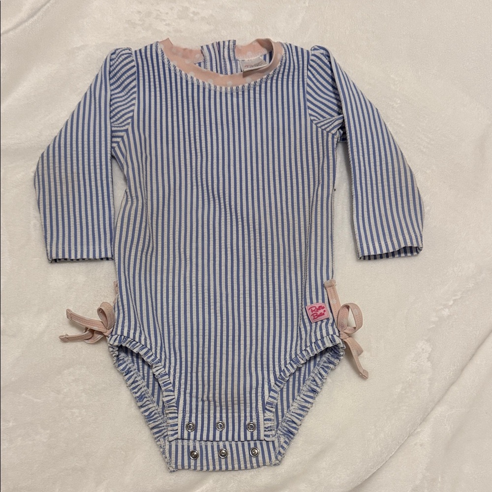 Ruffle Butts Blue and Pink Seersucker Swimsuit